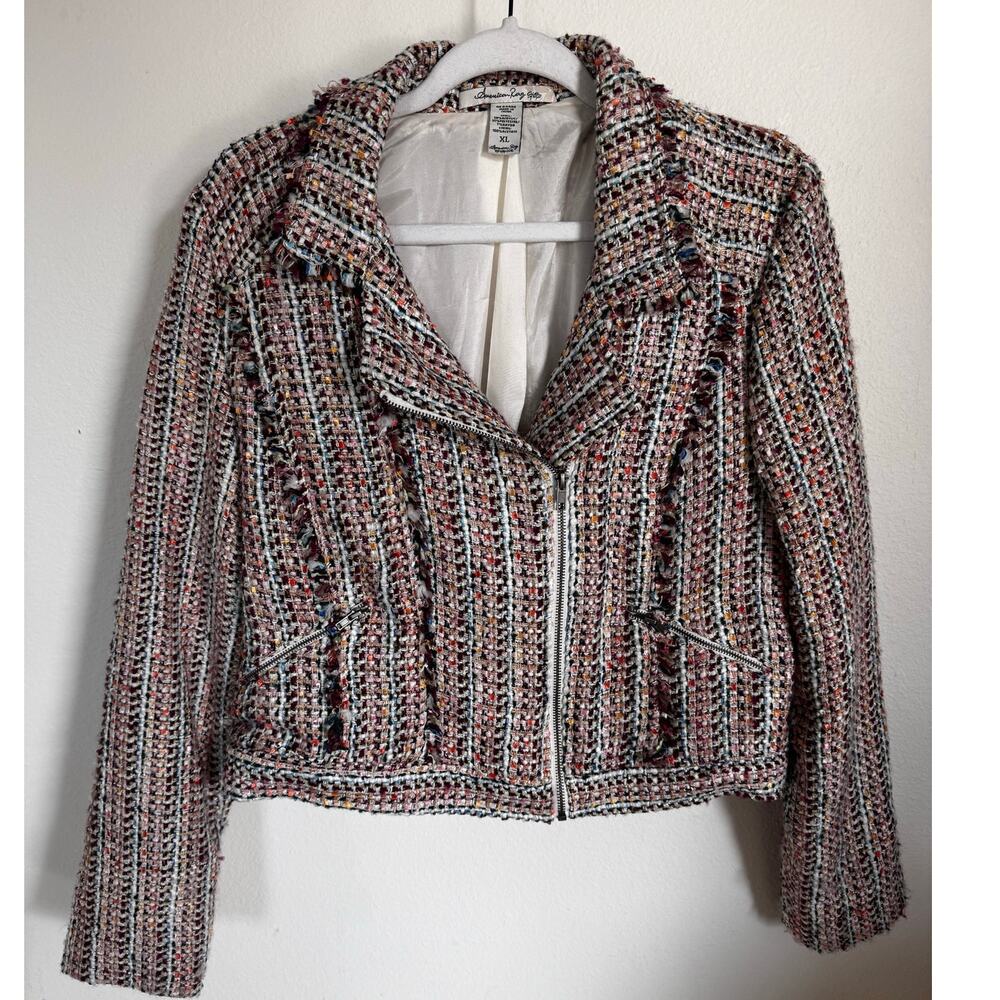 American Rag Cie Women's Multicolor Rainbow Tweed‎ Blazer Cropped Size XL